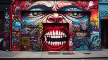 Abstract Street Art Grafitti Background, Alien Face Design, Genertive Ai