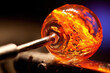 Glass blowing art and flame. Handmade glassware is produced on high fire