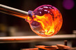 Glass blowing art and flame. Handmade glassware is produced on high fire