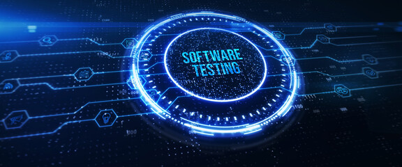 Inscription SOFTWARE TESTING on the virtual display. Business, modern technology, internet and networking concept. 3d illustration