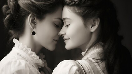 Wall Mural - two women looking at each other with lips open