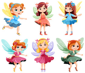 Canvas Print - Set of cute fantasy fairies cartoon character