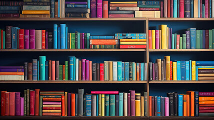 A colorful stack of literature in the library. Generative Ai
