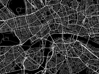  Vector road map of the city of  London Center in the United Kingdom on a black background.
