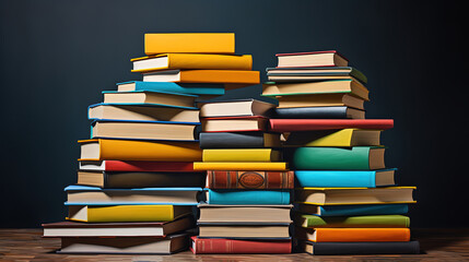 Close-up female student bring stack of books in class. Generative Ai