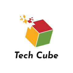 Wall Mural - Tech cube data logo design for technology business