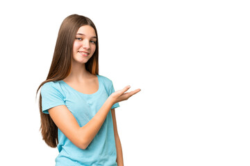 Sticker - Teenager girl over isolated chroma key background presenting an idea while looking smiling towards