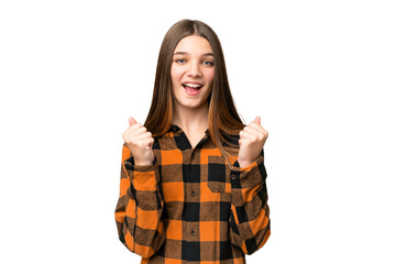 Poster - Teenager girl over isolated chroma key background celebrating a victory in winner position