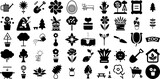 Fototapeta Młodzieżowe - Big Set Of Garden Icons Bundle Black Simple Symbols Growing, Icon, Symbol, Tool Silhouettes Isolated On Transparent Background