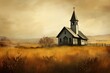 © Faith Stock - Old church in the field at sunset. Vintage style toned picture