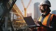 © visoot - Civil engineer holding laptop inspect and oversee infrastructure progress and security of building construction project.