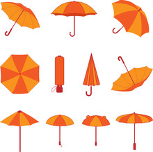 Set Of Umbrellas Vector, Collection Of 11 Vector Umbrellas