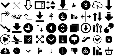 Wall Mural - Mega Collection Of Down Icons Pack Solid Simple Symbol Symbol, Icon, Go, Circle Glyphs For Computer And Mobile