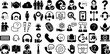 Massive Set Of Support Icons Pack Hand-Drawn Black Design Silhouettes People, Chat, Patient, Profile Symbols Isolated On Transparent Background