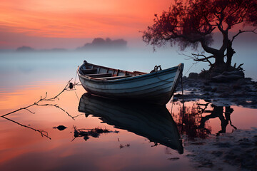 boat at sunset