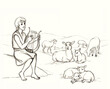 Shepherd with a sheeps on the field