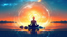 Yoga On The Beach, Spiritual Zen Meditation Wellness - By Generative Ai
