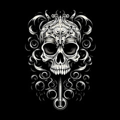 Wall Mural - skull tattoo design dark art illustration isolated on black background