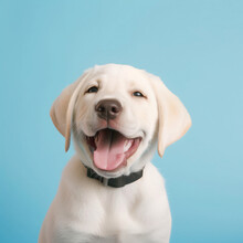Labrador Pup Smiling On A Clean Aqua Green Background