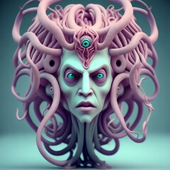 Wall Mural - Woman with tentacles on her head. Medusa Gorgon. Digital illustration. Generative AI.