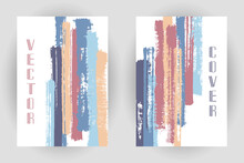 Couple Of Cover Pages With Vertical Paintbrush Stripes Pattern.