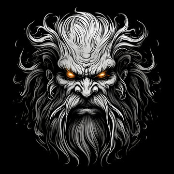 Troll head tshirt tattoo design dark art illustration isolated on black