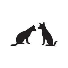 Sitting Two Dogs Face To Face Silhouette Vector Arts.