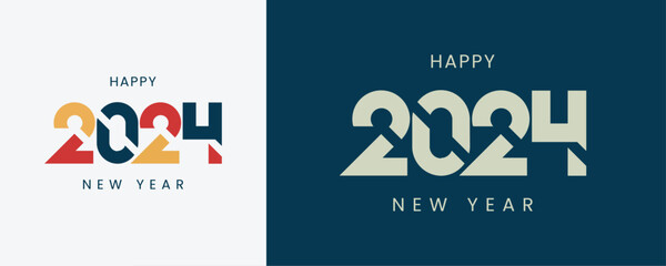 2024 typography logo design concept. Happy new year 2024. Cover of business diary for 2024 with wishes. Brochure design template, card, banner. Vector one line drawing.