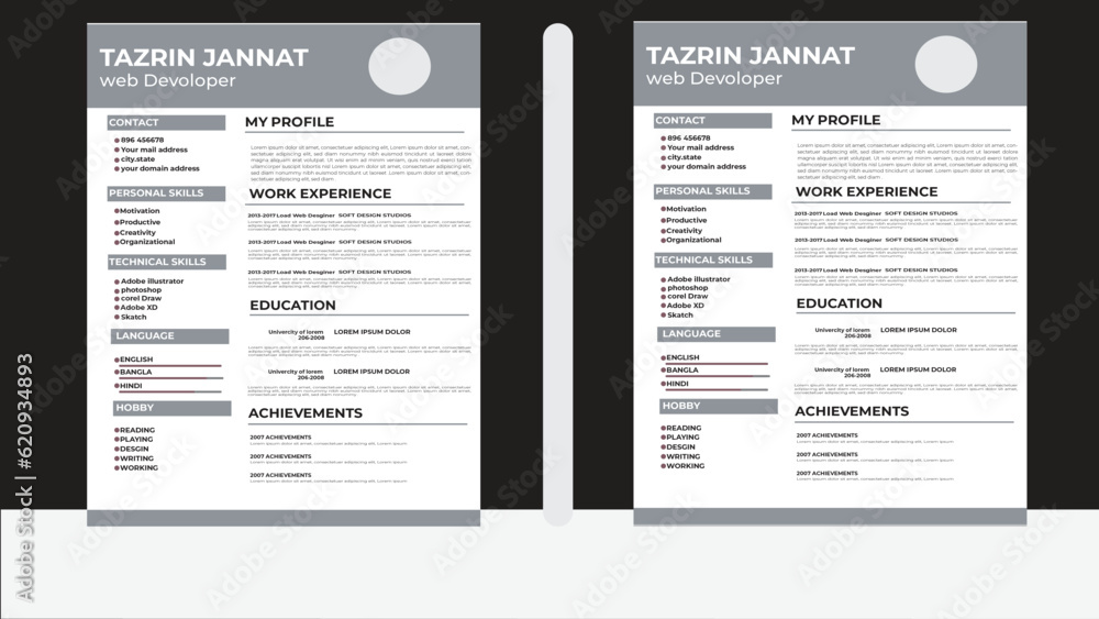 Professional Resume CV Template Layout.Modern Resume Design Layout. 素材庫 ...