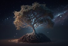 Simple Tree Floating In Starry Outer Space, Generative AI