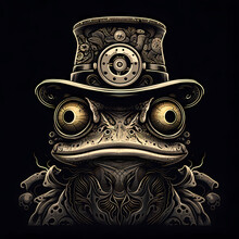 Frog Wearing Steampunk Hat And Google Glasses
