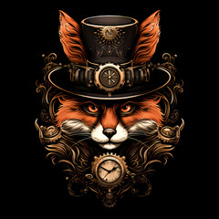 Wall Mural - Fox wearing steampunk hat and google glasses