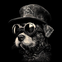 Dog Wearing Steampunk Hat And Google Glasses