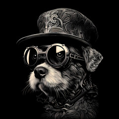 Wall Mural - Dog wearing steampunk hat and google glasses