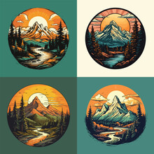 Vector Graphics For T-shirt Design Bundle. Mountain Illustration, Outdoor Adventure