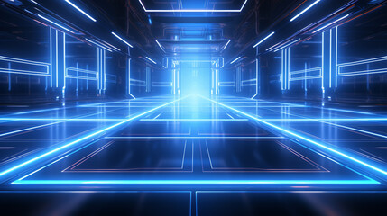 Wall Mural - futuristic scifi tunnel corridor with glowing lights 3d rendering