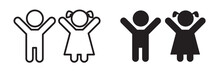Child Icon Set. Boy And Girl Kids Vector Pictogram. Happy Little Two Children Play In Playground Sign.