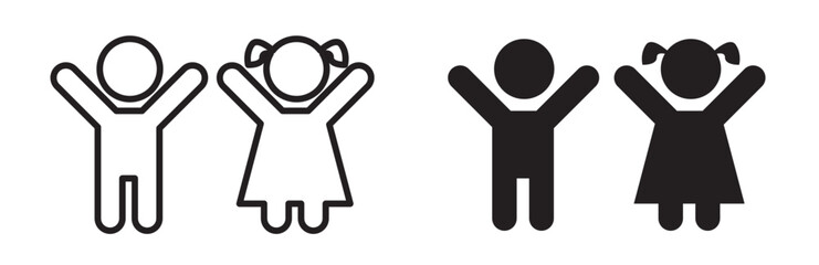 child icon set. boy and girl kids vector pictogram. happy little two children play in playground sig