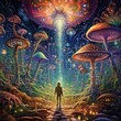 Center of the Universe: A Psychedelic Trip through Colored Dimensions of LSD, DMT, or Psilocybin - AI Rendering of a Man's First Ego-Dissolving Journey: Generative AI