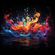 © Usablestores - Music stave and treble clef colorful splash on black background with copy space
