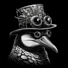 Wall Mural - penguin wearing steampunk hat google glass