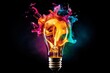 canvas print picture - Creative light bulb explodes with colorful paint and colors. New idea, brainstorming concept