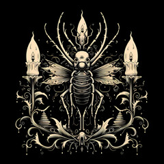 Wall Mural - insect and candles  tattoo illustration