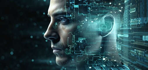 abstract head with binary code interface