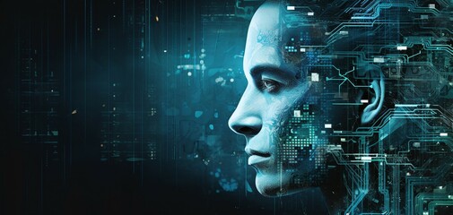 abstract head with binary code interface