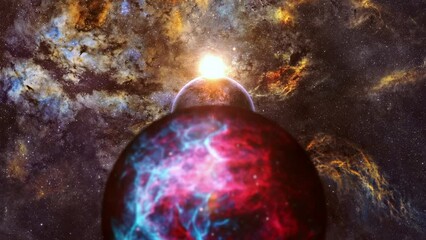 Wall Mural - abstract alien planet at the cygnus nebula galaxy space flight exploration on deep space background.
