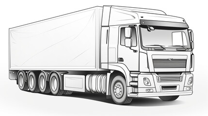 An American freight truck transporting a cargo container on white background, mirbudsstore Semi Truck 18 Wheeler illustration for background