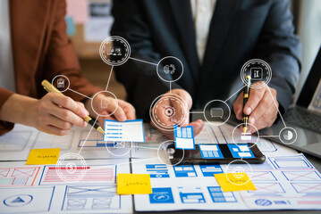 Wall Mural - ux graphic designer planning application process development prototype wireframe for web smart phone