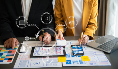 Wall Mural - ux graphic designer planning application process development prototype wireframe for web smart phone