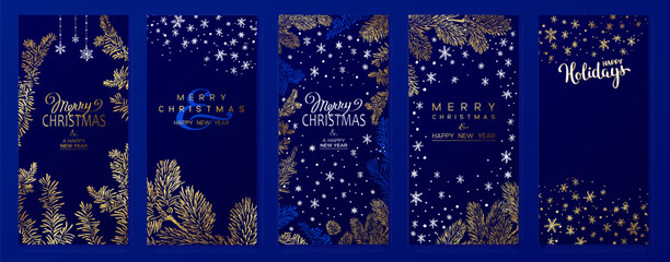 Wall Mural - christmas poster set. vector illustration of christmas background with branches of christmas tree an